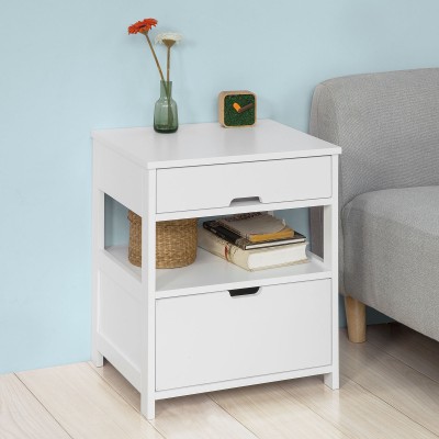 （SG STOCK）SoBuy®FRG258-W/SCH家用木边桌、边桌、带2个抽屉的茶几，白色、黑色